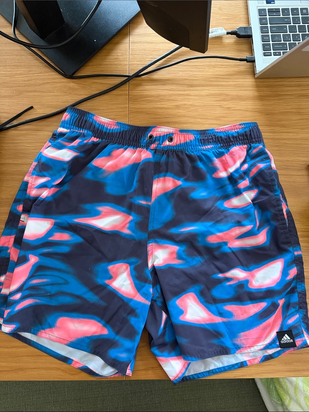 Men’s 5” adidas Neon Blue and Pink Swim Shorts